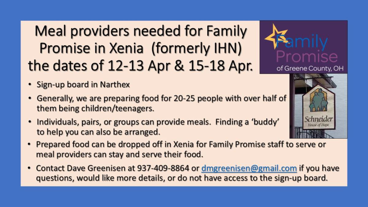 Meal Providers Needed for Family Promise in Xenia