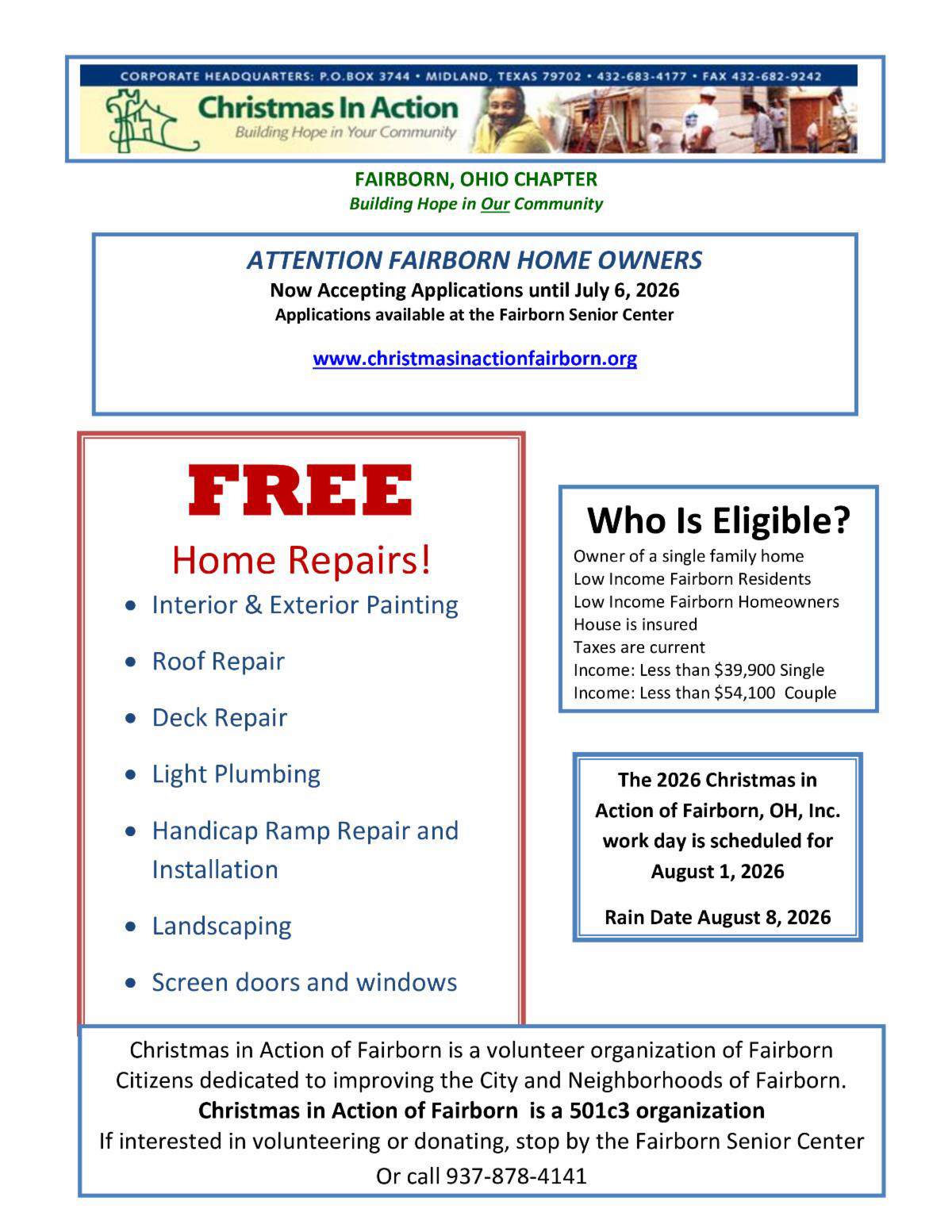 Christmas In Action Free Home Repairs August 1 2026