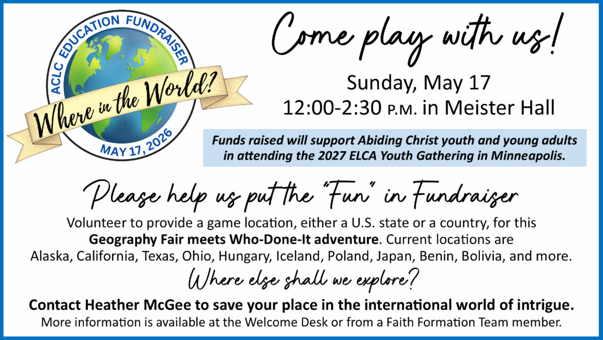 Education Fundraiser Sunday May 17 12-2:30 PM in Meister Hall