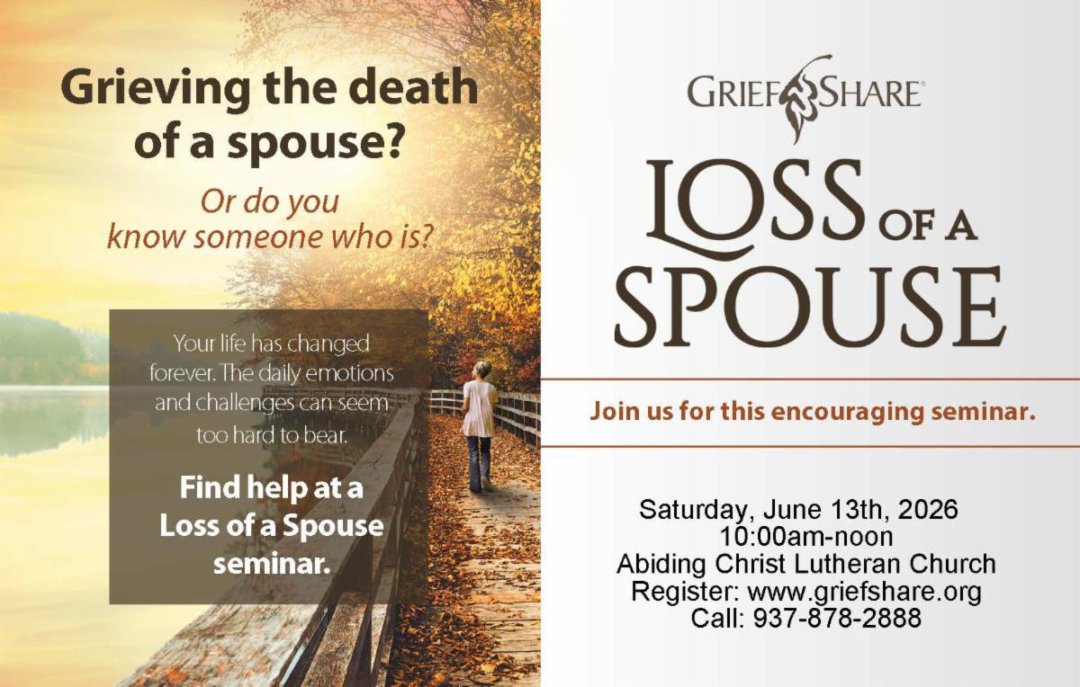 GriefShare Loss of a Spouse Join Us June 13th 2026 10 AM to Noon Abiding Christ Lutheran Church 