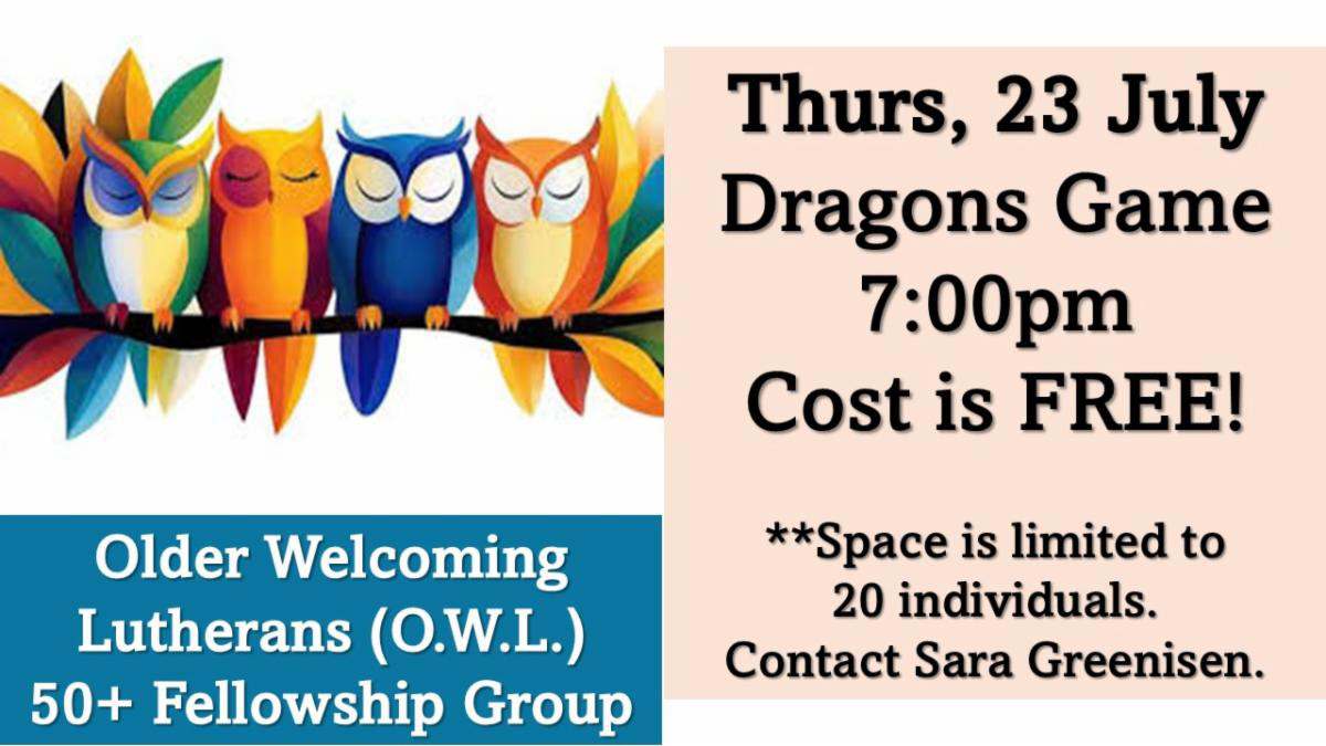 OWL 50+ Fellowship Group Dayton Dragons Game 7 PM July 23rd Cost is Free!