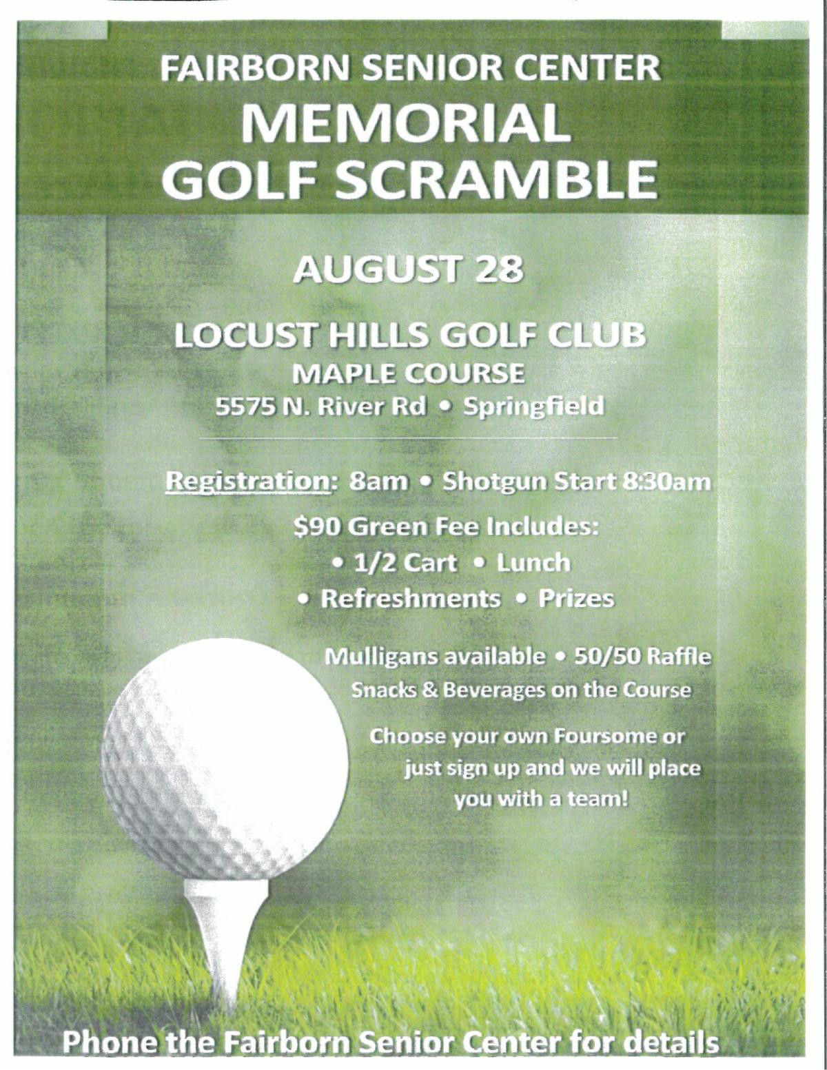 Fairborn Senior Center Memorial Golf Scramble August 28 